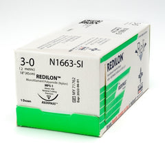 Suture with Needle Reli® Redilon Nonabsorbable Uncoated Black Suture Monofilament Nylon Size 3 - 0 18 Inch Suture 1-Needle 24 mm Length 3/8 Circle Precision Reverse Cutting Needle