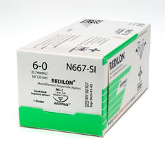 Suture with Needle Reli® Redilon Nonabsorbable Uncoated Black Suture Monofilament Nylon Size 6 - 0 10 Inch Suture 1-Needle 13 mm Length 3/8 Circle Reverse Cutting Needle