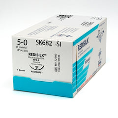 Suture with Needle Reli® Redisilk Nonabsorbable Uncoated Black Suture Braided Silk Size 5 - 0 18 Inch Suture 1-Needle 19 mm Length 3/8 Circle Reverse Cutting Needle