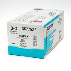 Suture with Needle Reli® Redisilk Nonabsorbable Uncoated Black Suture Braided Silk Size 3 - 0 18 Inch Suture 1-Needle 16 mm Length 1/2 Circle Reverse Cutting Needle