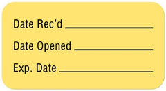 United Ad Label Pre-Printed / Write On Label Communication Fill In Yellow Paper Date Rec'D __________ / Date Opened __________ / Exp. Date __________ Quality Control Label 7/8 X 1-5/8 Inch - M-1007800-2446 - Roll of 560