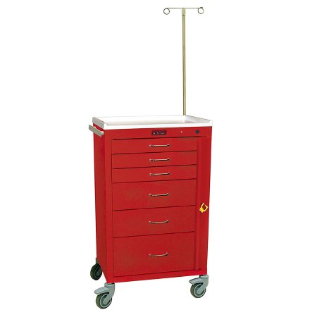 Harloff Emergency Cart Mini24 20.5 X 30.5 X 66.25 Inch, Height Includes IV Pole - Extends to 84.75 Inch Height (3)-3 Inch, (2)-6 Inch, (1)-9 Inch Drawer Configuration, 16.75 X 18.5 Inch Internal Drawer