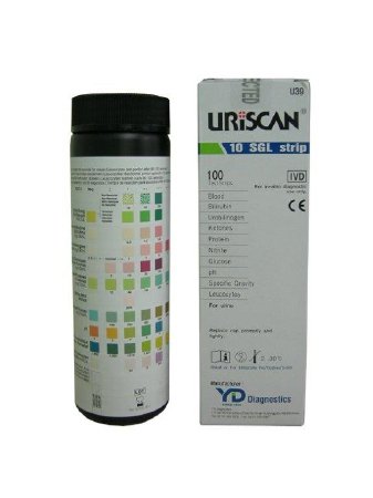 Biosys Labs Urinalysis Test Uriscan® Bilirubin, Blood, Glucose, Ketones, Leukocytes, Nitrite, pH, Protein, Specific Gravity, Urobilinogen 100 per Bottle