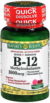 US Nutrition Vitamin Supplement Nature's Bounty® Vitamin B12 1000 mcg Strength Lozenge 60 per Bottle Cherry Flavor