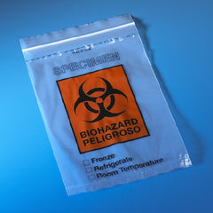 Globe Scientific Specimen Transport Bag with Document Pouch 6 X 9 Inch Polyethylene Zip Closure Biohazard Symbol / Storage Instructions NonSterile