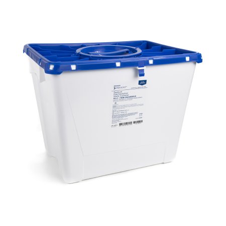 Pharmaceutical Waste Container McKesson Prevent® 13-1/2 H X 17-3/10 W X 13 L Inch 8 Gallon White Base / Blue Lid Vertical Entry Rotating Lid - M-1011862-2272 - Each