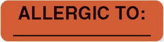 United Ad Label Pre-Printed Label UAL™ Allergy Alert Red Paper ALLERGIC TO: _______ Black Alert Label 5/16 X 1-1/4 Inch - M-1012361-2234 - Roll of 760