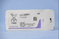 J & J Healthcare Systems Suture with Needle Coated Vicryl™ Absorbable Coated Undyed Suture Braided Polyglactin 910 Size 3 - 0 18 Inch Suture 1-Needle 19 mm Length 3/8 Circle Precision Point - Reverse Cutting Needle