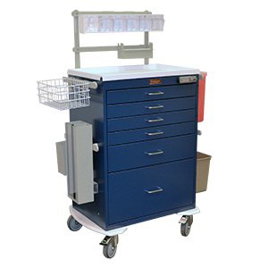 Harloff Anesthesia Cart 22 X 32 X 42.5 Inch Navy (4)-3 Inch, (1)-6 Inch, (1)-12 Inch Drawer Configuration, 17 X 23 Inch Internal Drawer