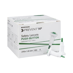 Lancet McKesson Prevent® Fixed Depth Lancet Needle 1.8 mm Depth 21 Gauge Push Button Activated