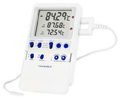 Cole-Parmer Inst. Digital Freezer Thermometer with Alarm Traceable® Platinum High-Accuracy Fahrenheit / Celsius -148° to +158°F (-100° to +70°C) Bullet Probe Multiple Mounting Options Battery Operated