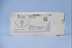 Suture with Needle Coated Vicryl Absorbable Coated Violet Suture Braided Polyglactin 910 Size 0 27 Inch Suture 1-Needle 48 mm Length 1/2 Circle Taper Point Needle