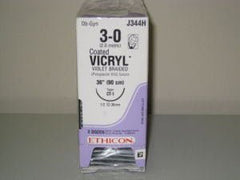 Suture with Needle Coated Vicryl Absorbable Coated Violet Suture Braided Polyglactin 910 Size 3 - 0 36 Inch Suture 1-Needle 36 mm Length 1/2 Circle Taper Point Needle