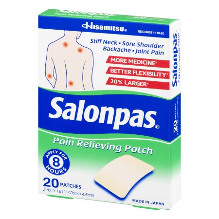 Emerson Healthcare Topical Pain Relief Salonpas® 3.1% - 6% - 10% Strength Camphor / Menthol / Methyl Salicylate Patch 20 per Box