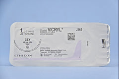 Suture with Needle Coated Vicryl Absorbable Coated Violet Suture Braided Polyglactin 910 Size 1 27 Inch Suture 1-Needle 48 mm Length 1/2 Circle Taper Point Needle
