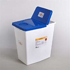 Cardinal Pharmaceutical Waste Container PharmaSafety™ 12 Gallon White Base / Blue Lid Vertical Entry Gasketed Hinged Lid