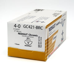 Suture with Needle Reli® Absorbable Uncoated Undyed Suture Chromic Gut Size 4 - 0 27 Inch Suture 1-Needle 23 mm Length 1/2 Circle Reverse Cutting Needle