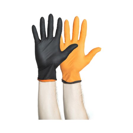 O&M Halyard Inc Reversible Exam Glove Black-Fire* Large NonSterile Nitrile Standard Cuff Length Textured Fingertips Black / Orange Not Chemo Approved - M-1018794-2602 - Case of 10