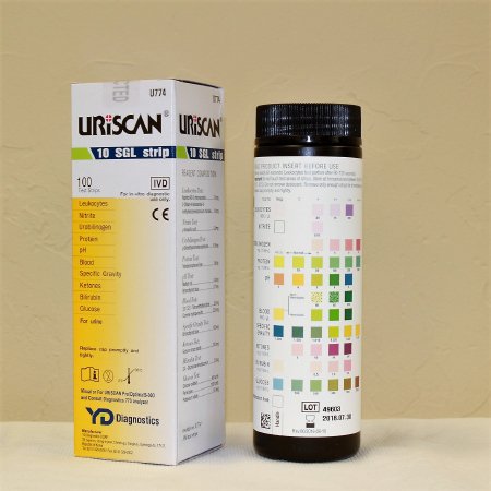 Biosys Labs Urinalysis Test Uriscan® Bilirubin, Blood, Glucose, Ketones, Leukocytes, Nitrite, pH, Protein, Specific Gravity, Urobilinogen 100 per Bottle