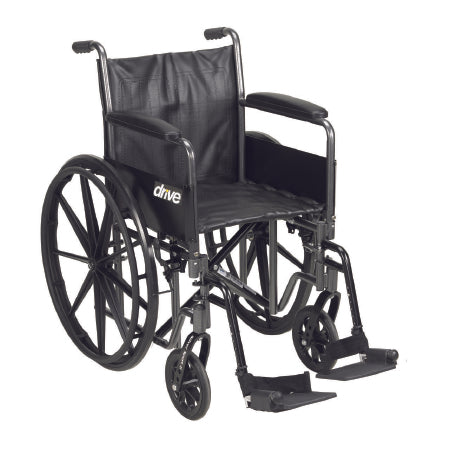 Drive Medical Wheelchair drive™ Silver Sport Dual Axle Desk Length Arm Removable Padded Arm Style Swing-Away Footrest Black Upholstery 20 Inch Seat Width 350 lbs. Weight Capacity