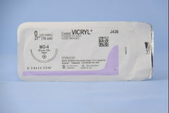 Suture with Needle Coated Vicryl Absorbable Coated Violet Suture Braided Polyglactin 910 Size 0 27 Inch Suture 1-Needle 36.4 mm Length 1/2 Circle Taper Point Needle