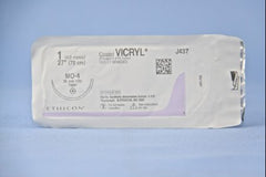 Suture with Needle Coated Vicryl Absorbable Coated Violet Suture Braided Polyglactin 910 Size 1 27 Inch Suture 1-Needle 36.4 mm Length 1/2 Circle Taper Point Needle