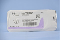 Suture with Needle Coated Vicryl Absorbable Coated Undyed Suture Braided Polyglactin 910 Size 4 - 0 27 Inch Suture 1-Needle 17 mm Length 1/2 Circle Reverse Cutting Needle