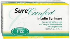 Allison Medical Inc Insulin Syringe with Needle Surecomfort® 1 mL 30 Gauge 1/2 Inch Attached Needle Without Safety