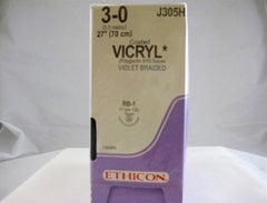 J & J Healthcare Systems Suture with Needle Coated Vicryl™ Absorbable Coated Violet Suture Braided Polyglactin 910 Size 3 - 0 27 Inch Suture 1-Needle 17 mm Length 1/2 Circle Taper Point Needle