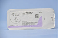 Suture with Needle Coated Vicryl Absorbable Coated Violet Suture Braided Polyglactin 910 Size 2 - 0 36 Inch Suture 1-Needle 40 mm Length 1/2 Circle Taper Point Needle