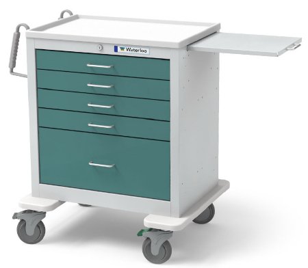 Waterloo Industries Anesthesia Cart Steel 24.5 X 29 X 37.5 Inch Teal 16.5 X 22 Inch, Drawer Height: Four 3 Inch Drawer, One 9 Inch Drawer