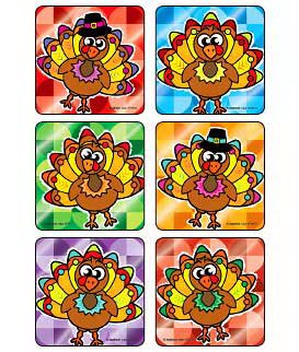 Medibadge Kids Love Stickers® 75 per Unit Foil Turkey Characters , Assorted Sticker