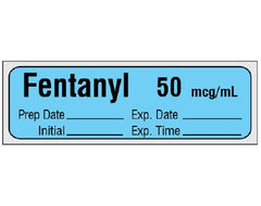 Shamrock Scientific Drug Label Shamrock Anesthesia Label FENTANYL 50 mcg / mL / Prep Date _____ Exp. Date _____ / Initial _____ Exp. Time _____ Blue 1/2 X 1 Inch - M-1028715-3508 - Roll of 1