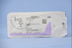 Suture with Needle Coated Vicryl Absorbable Coated Violet Suture Braided Polyglactin 910 Size 1 27 Inch Suture 1-Needle 65 mm Length 1/2 Circle Taper Point Needle