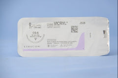 Suture with Needle Coated Vicryl Absorbable Coated Undyed Suture Braided Polyglactin 910 Size 0 27 Inch Suture 1-Needle 36.4 mm Length 1/2 Circle Reverse Cutting Needle