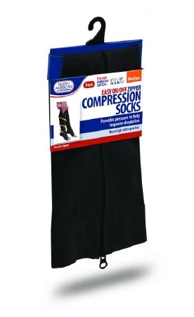 Jobar International Zippered Compression Stocking Knee High Medium Black Open Toe - M-1186034-3821 | Each