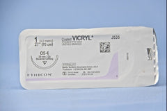 Suture with Needle Coated Vicryl Absorbable Coated Undyed Suture Braided Polyglactin 910 Size 1 27 Inch Suture 1-Needle 36.4 mm Length 1/2 Circle Reverse Cutting Needle