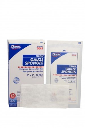 Dukal Gauze Sponge Dukal™ Cotton 12-Ply 4 X 8 Inch Rectangle Sterile