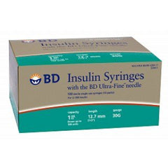 Becton Dickinson Insulin Syringe with Needle Ultra-Fine™ 1 mL 30 Gauge 1/2 Inch Attached Needle Without Safety - M-1030264-1935 - Case of 50