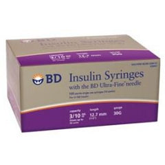 Becton Dickinson Insulin Syringe with Needle Ultra-Fine™ 0.3 mL 30 Gauge 1/2 Inch Attached Needle Without Safety - M-1030266-2668 - Box of 10