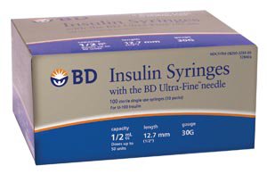 Becton Dickinson Insulin Syringe with Needle Ultra-Fine™ 0.5 mL 30 Gauge 1/2 Inch Attached Needle Without Safety - M-1030269-4719 - Box of 10