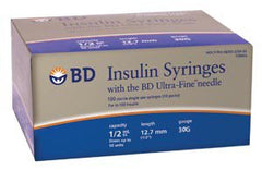 Becton Dickinson Insulin Syringe with Needle Ultra-Fine™ 0.5 mL 30 Gauge 1/2 Inch Attached Needle Without Safety - M-1030269-2953 - Bag of 1