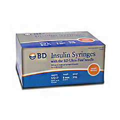 Becton Dickinson Insulin Syringe with Needle Ultra-Fine™ Lo-Dose™ 0.5 mL 31 Gauge 5/16 Inch Attached Needle Without Safety - M-1030274-2852 - Box of 10