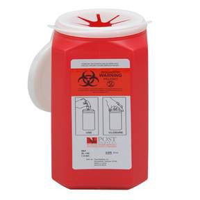 Post Medical Sharps Container Leaktight 1.5 Quart Red Base / White Lid Vertical Entry Snap On Lid