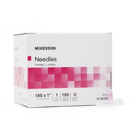 Hypodermic Needle McKesson Without Safety 18 Gauge 1 Inch Length - M-1031788-3512 - Case of 1000