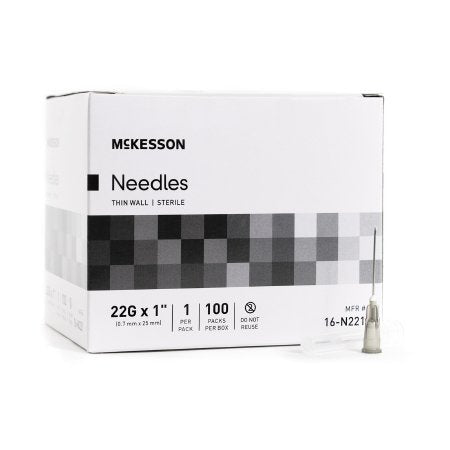 Hypodermic Needle McKesson Without Safety 22 Gauge 1 Inch Length - M-1031792-2854 - Box of 100