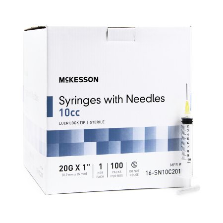 Syringe with Hypodermic Needle McKesson 10 mL 20 Gauge 1 Inch Detachable Needle Without Safety - M-1031806-3746 - Each