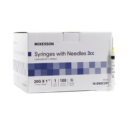 Syringe with Hypodermic Needle McKesson 3 mL 20 Gauge 1 Inch Detachable Needle Without Safety - M-1031807-4261 - Case of 1000