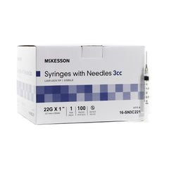 Syringe with Hypodermic Needle McKesson 3 mL 22 Gauge 1 Inch Detachable Needle Without Safety - M-1031809-1902 - Case of 1000