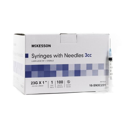 Syringe with Hypodermic Needle McKesson 3 mL 23 Gauge 1 Inch Detachable Needle Without Safety - M-1031811-4356 - Case of 1000